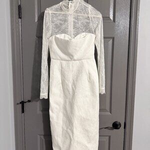 Lace Sleeve Cup Detail Midi Dress - White Six Stories